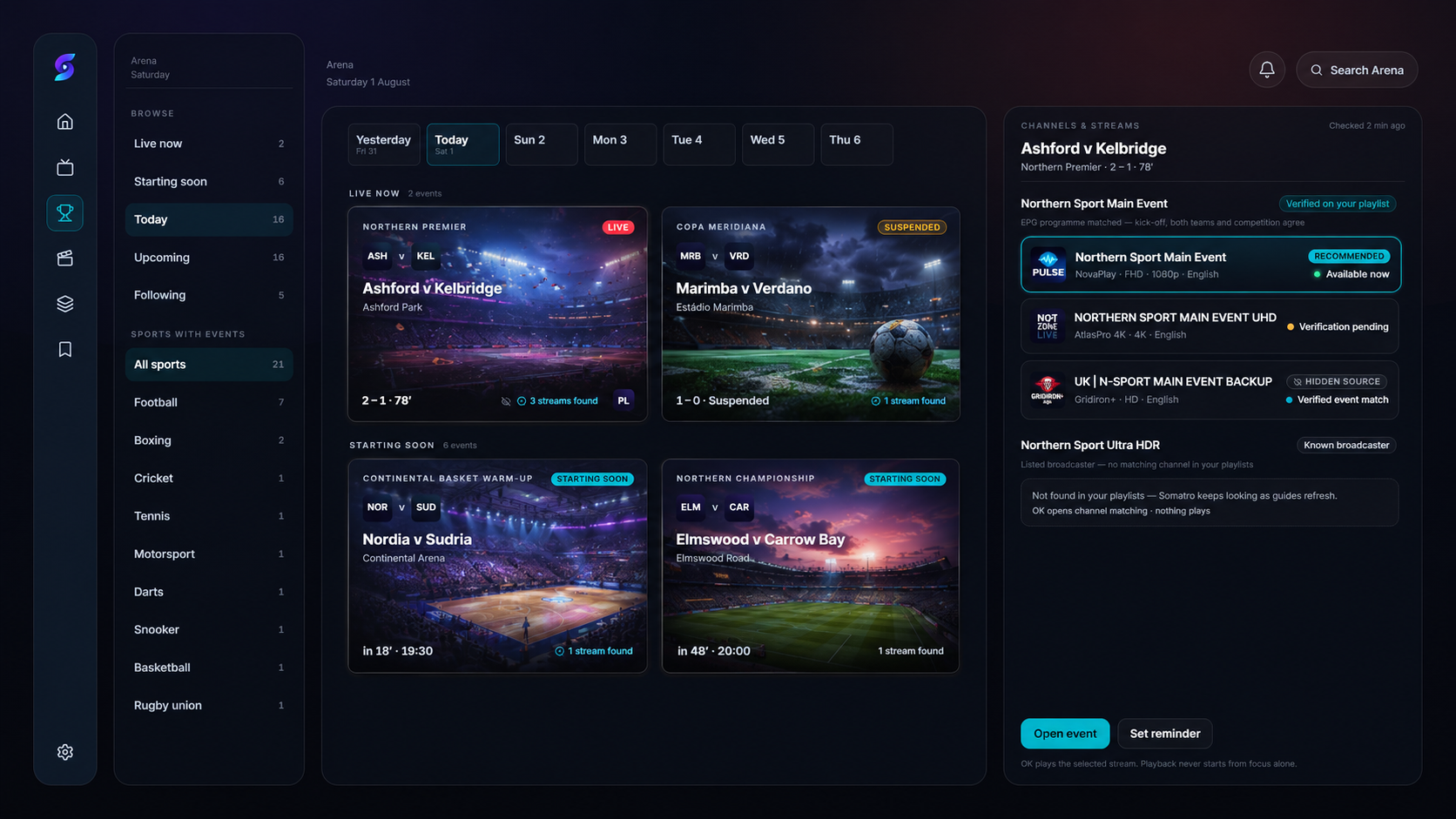 Arena — the night's live sport in one place